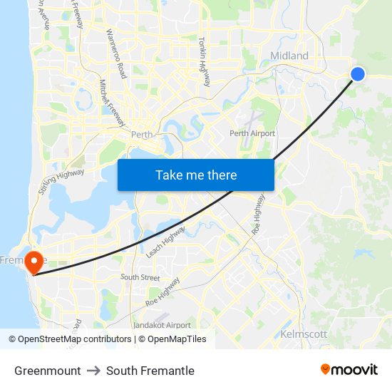 Greenmount to South Fremantle map