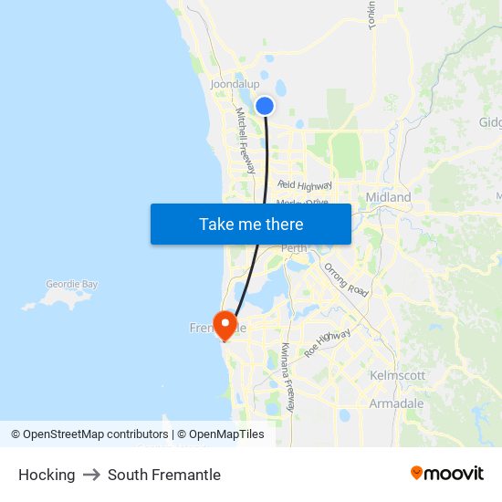 Hocking to South Fremantle map