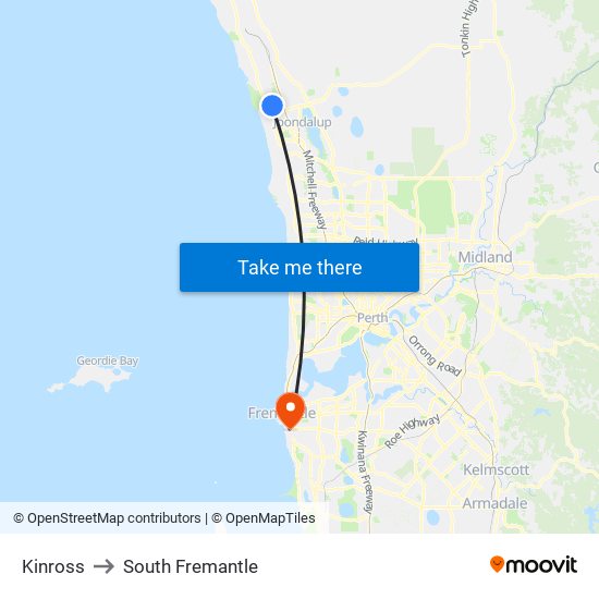 Kinross to South Fremantle map