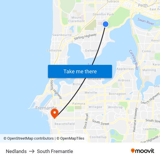 Nedlands to South Fremantle map