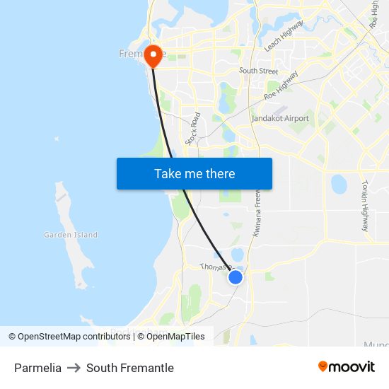 Parmelia to South Fremantle map