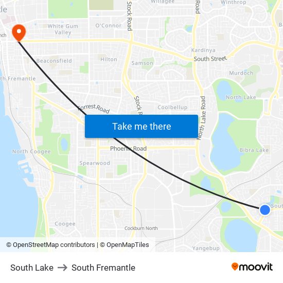 South Lake to South Fremantle map