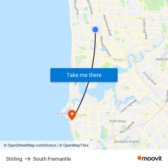 Stirling to South Fremantle map