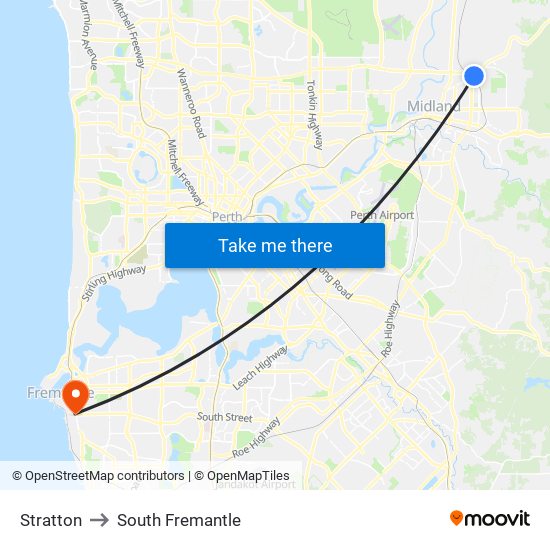 Stratton to South Fremantle map