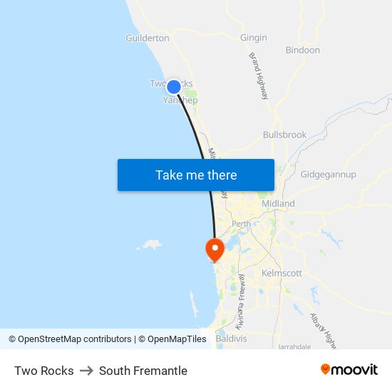 Two Rocks to South Fremantle map