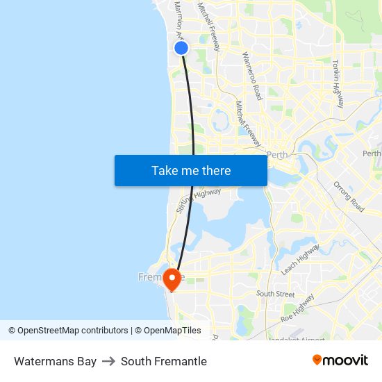 Watermans Bay to South Fremantle map