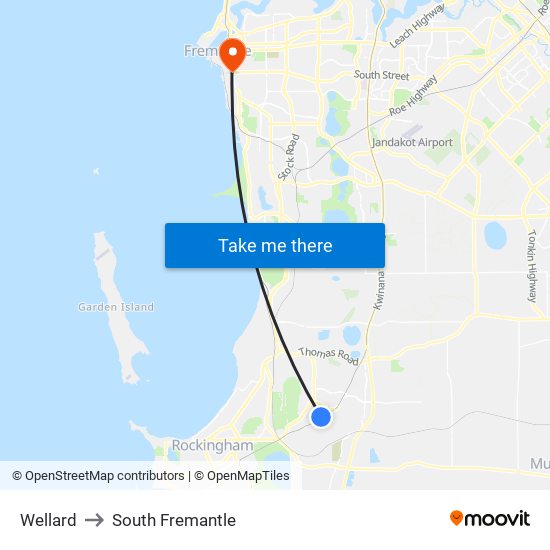 Wellard to South Fremantle map