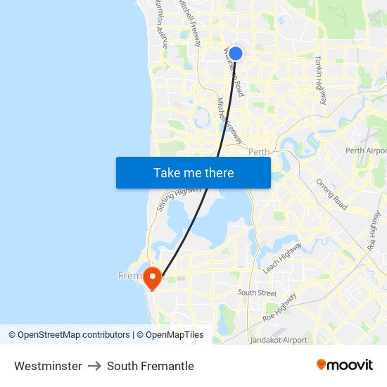 Westminster to South Fremantle map