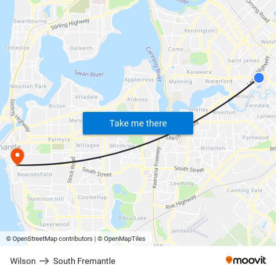 Wilson to South Fremantle map