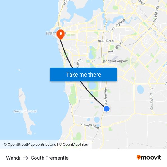 Wandi to South Fremantle map