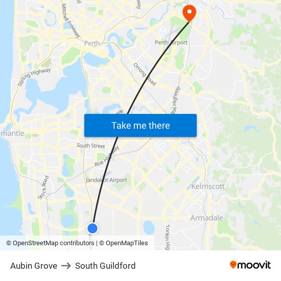 Aubin Grove to South Guildford map