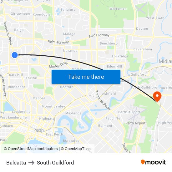Balcatta to South Guildford map