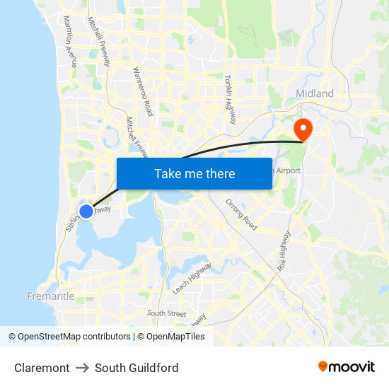 Claremont to South Guildford map