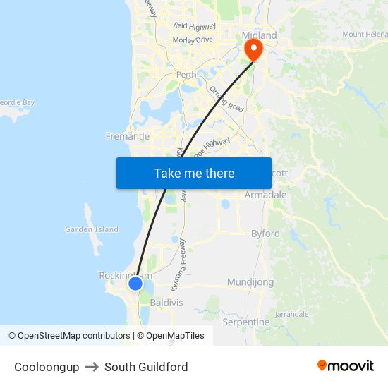 Cooloongup to South Guildford map