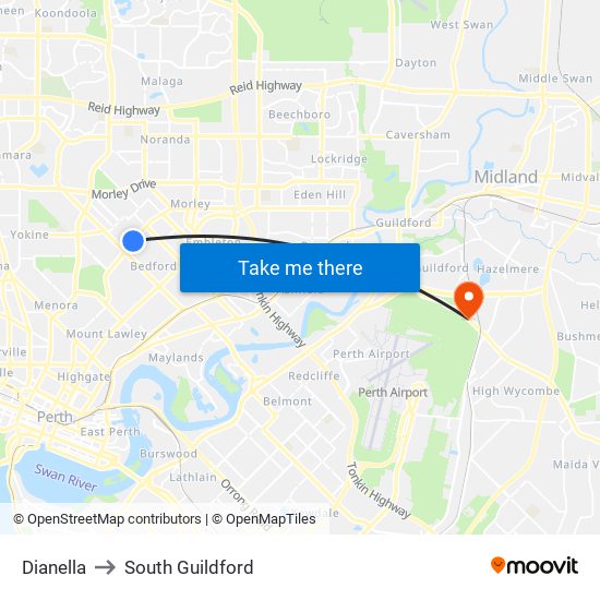 Dianella to South Guildford map