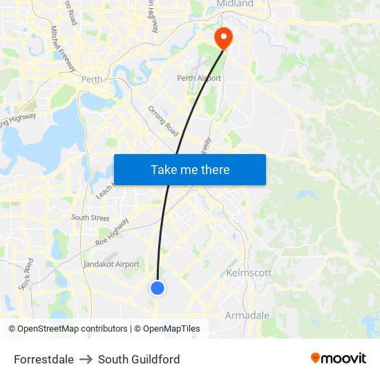 Forrestdale to South Guildford map