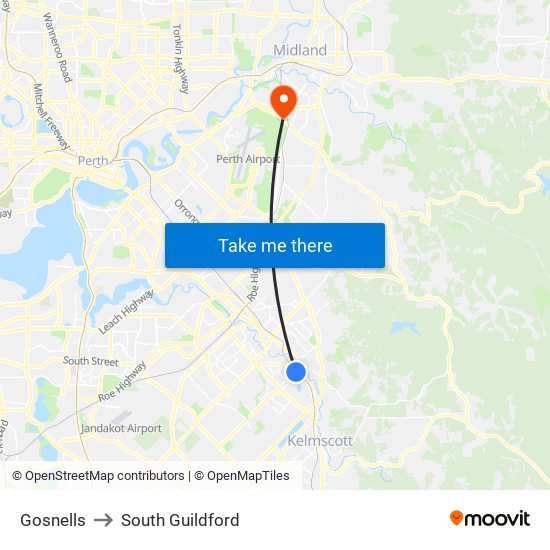 Gosnells to South Guildford map