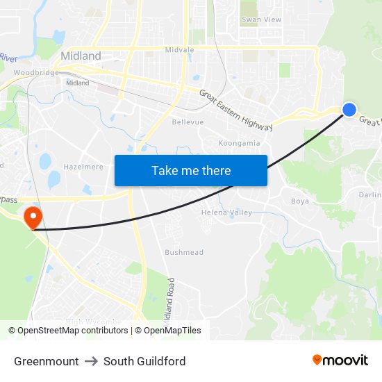 Greenmount to South Guildford map