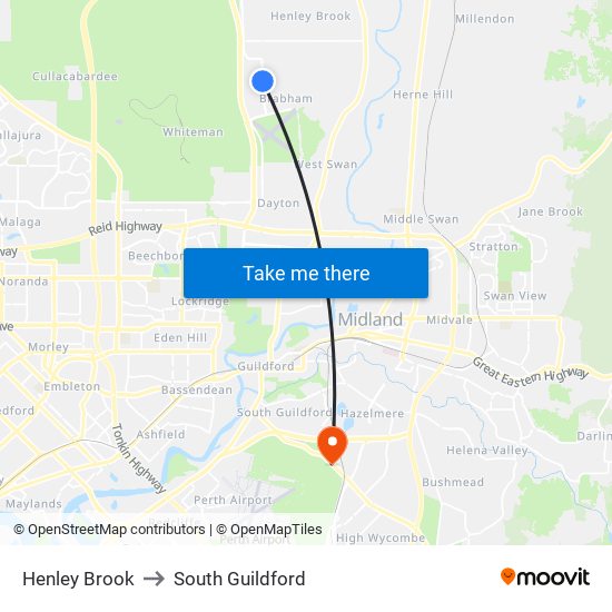 Henley Brook to South Guildford map