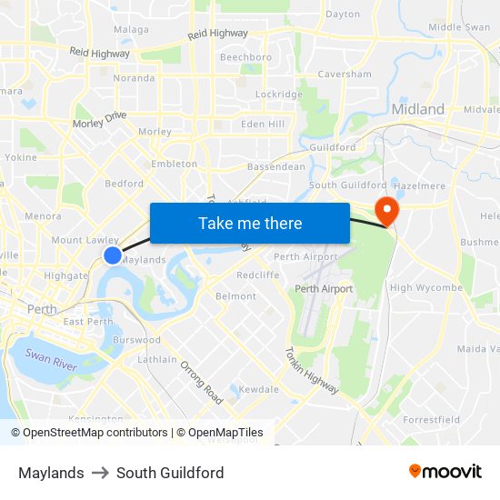 Maylands to South Guildford map