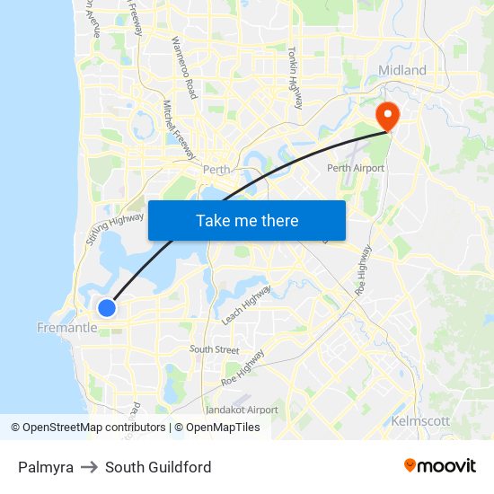 Palmyra to South Guildford map