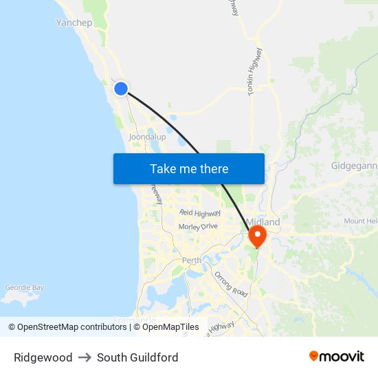 Ridgewood to South Guildford map