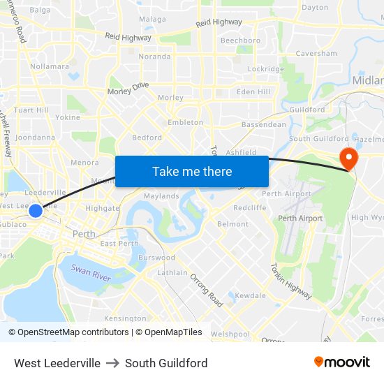 West Leederville to South Guildford map