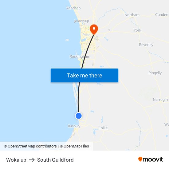 Wokalup to South Guildford map