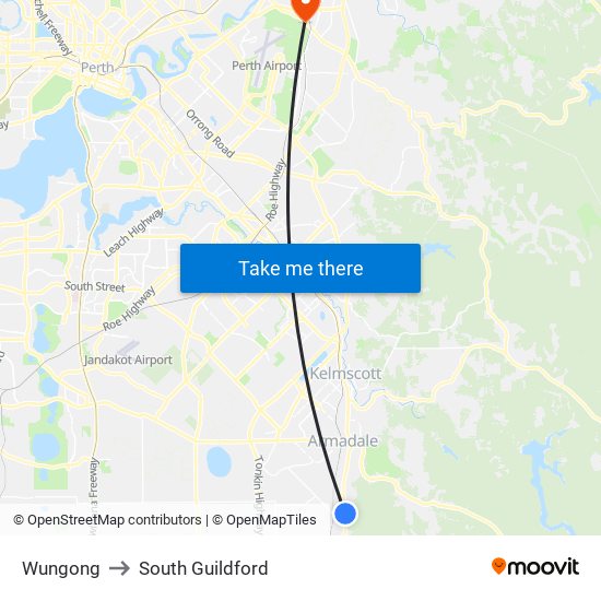 Wungong to South Guildford map