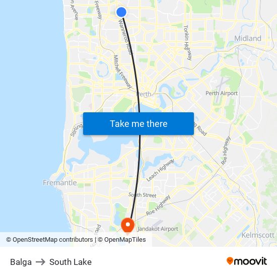 Balga to South Lake map