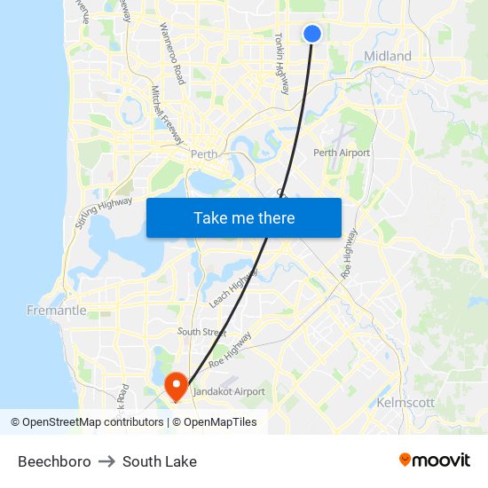 Beechboro to South Lake map