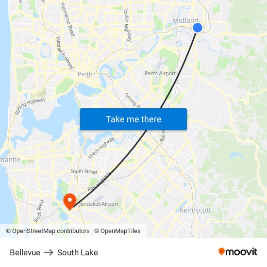 Bellevue to South Lake map