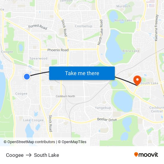 Coogee to South Lake map