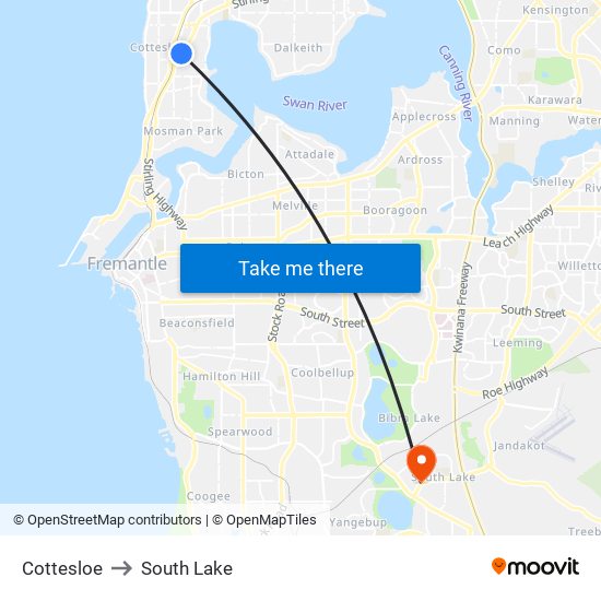Cottesloe to South Lake map