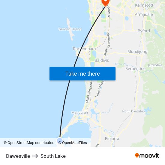 Dawesville to South Lake map