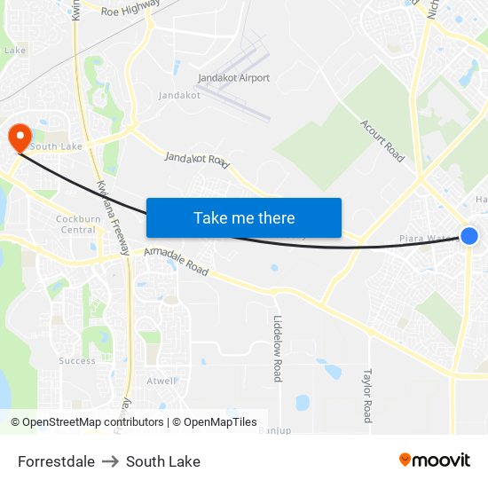 Forrestdale to South Lake map
