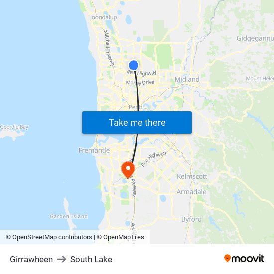 Girrawheen to South Lake map