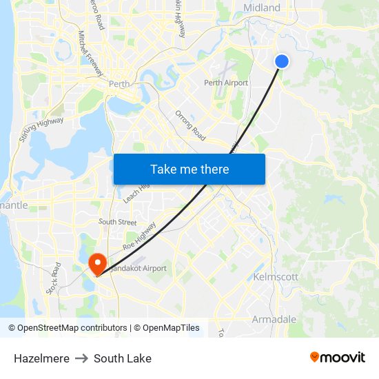 Hazelmere to South Lake map