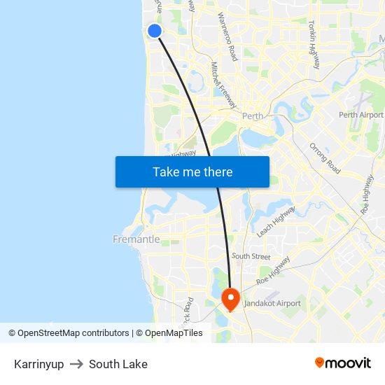 Karrinyup to South Lake map