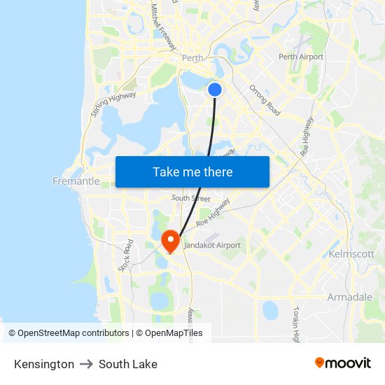 Kensington to South Lake map