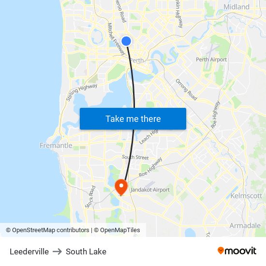 Leederville to South Lake map