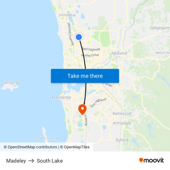 Madeley to South Lake map