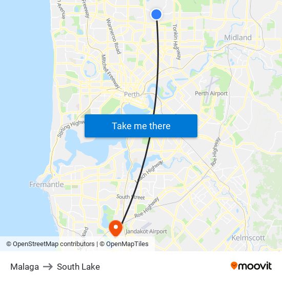 Malaga to South Lake map