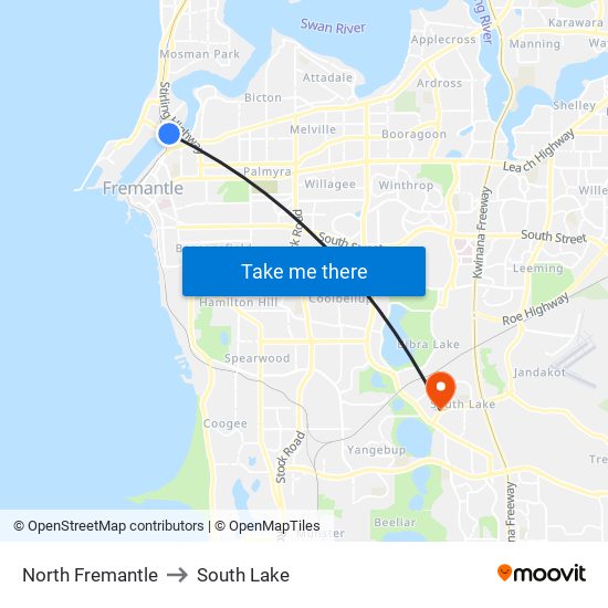 North Fremantle to South Lake map