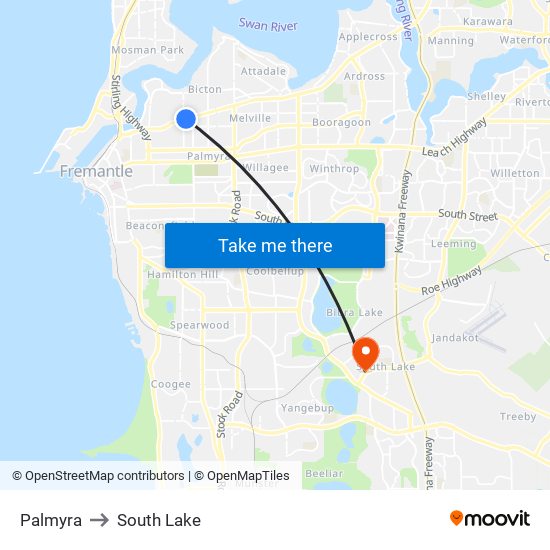 Palmyra to South Lake map