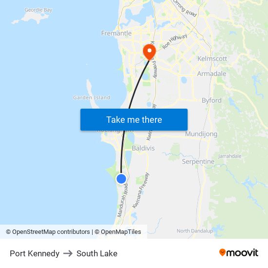 Port Kennedy to South Lake map