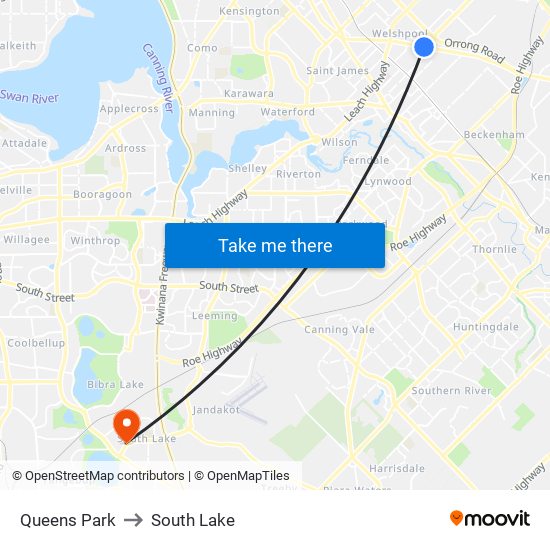 Queens Park to South Lake map