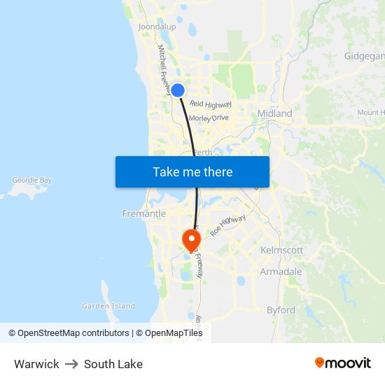 Warwick to South Lake map