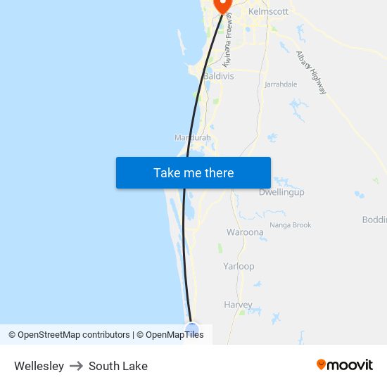 Wellesley to South Lake map