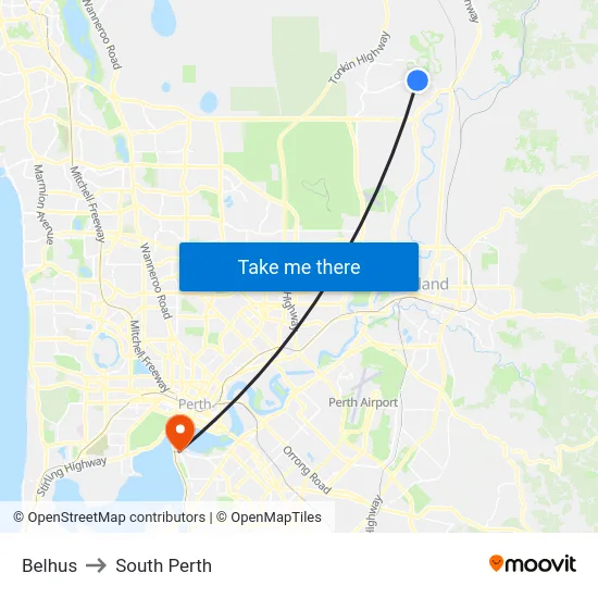 Belhus to South Perth map